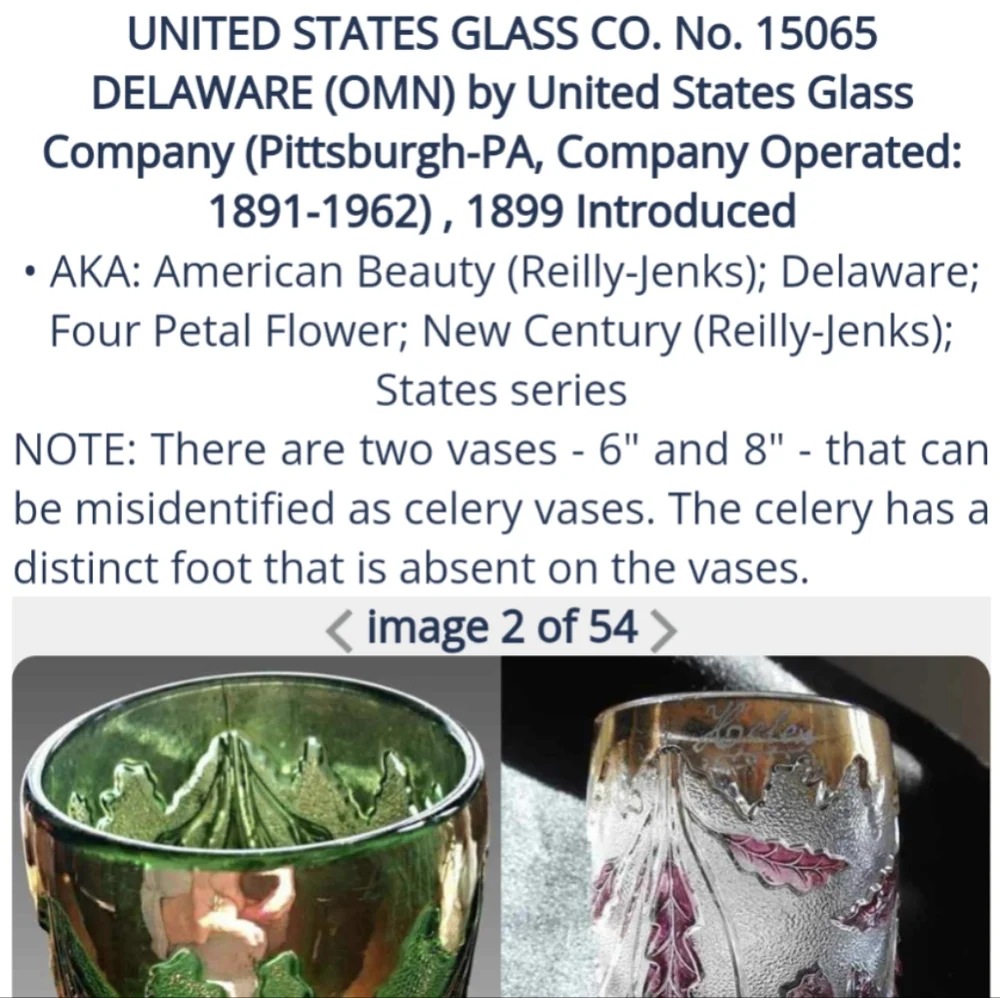 Antique 1899 EAPG USA Glass Co Emerald Green Gold #15065  Delaware Pattern Vase